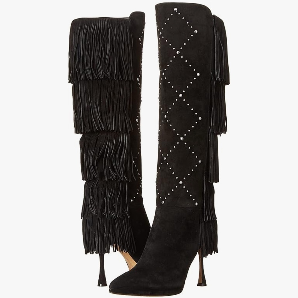Black Over the Knee Fringe Boots